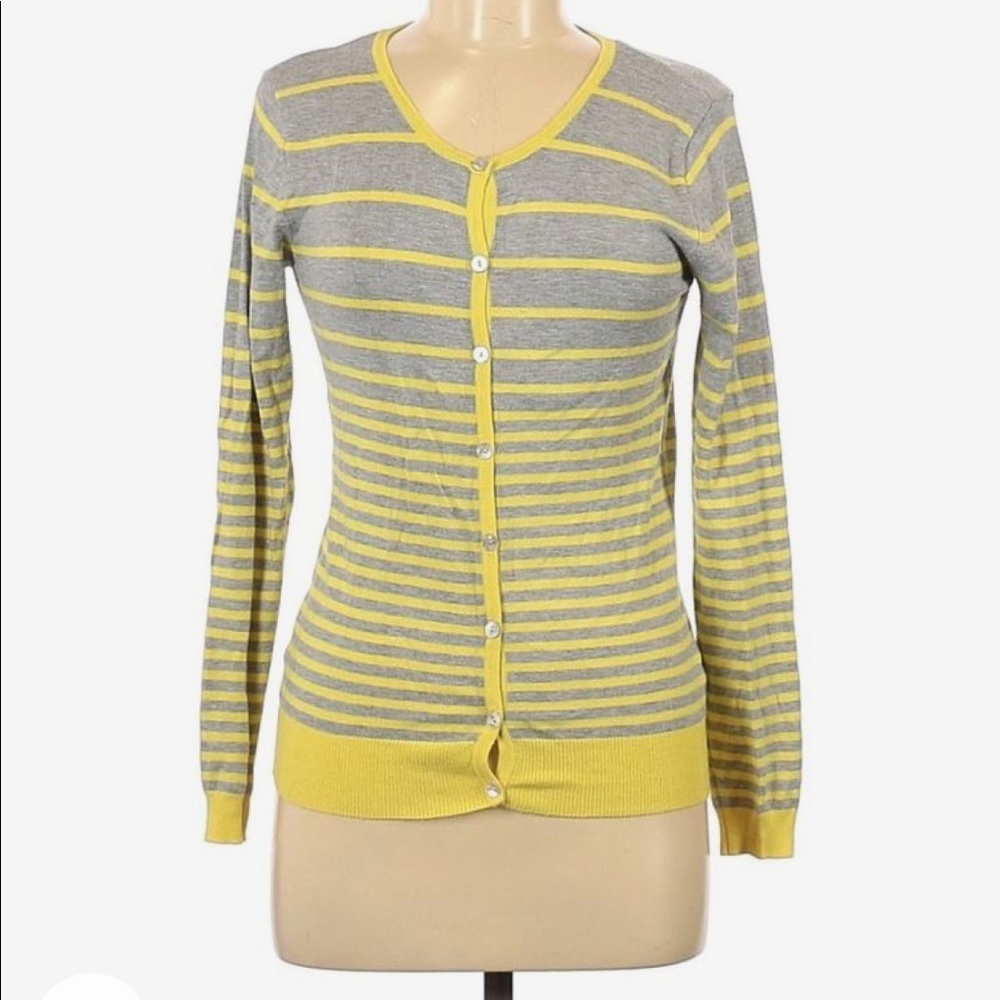 Forever 21 Grey Gray Yellow Graduated Striped Button Down Cardigan
